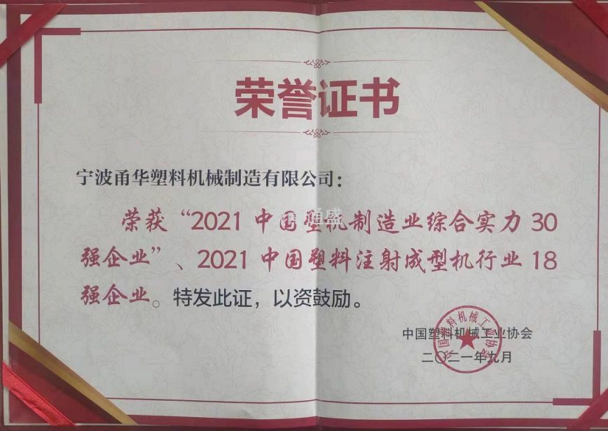 中国塑机协会证书（2021年度）